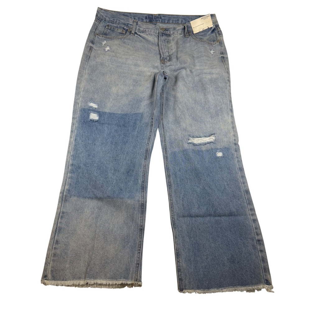 Arizona Jean Co Mid Rise Boyish Straight Jeans Light Wash Distressed Size 17